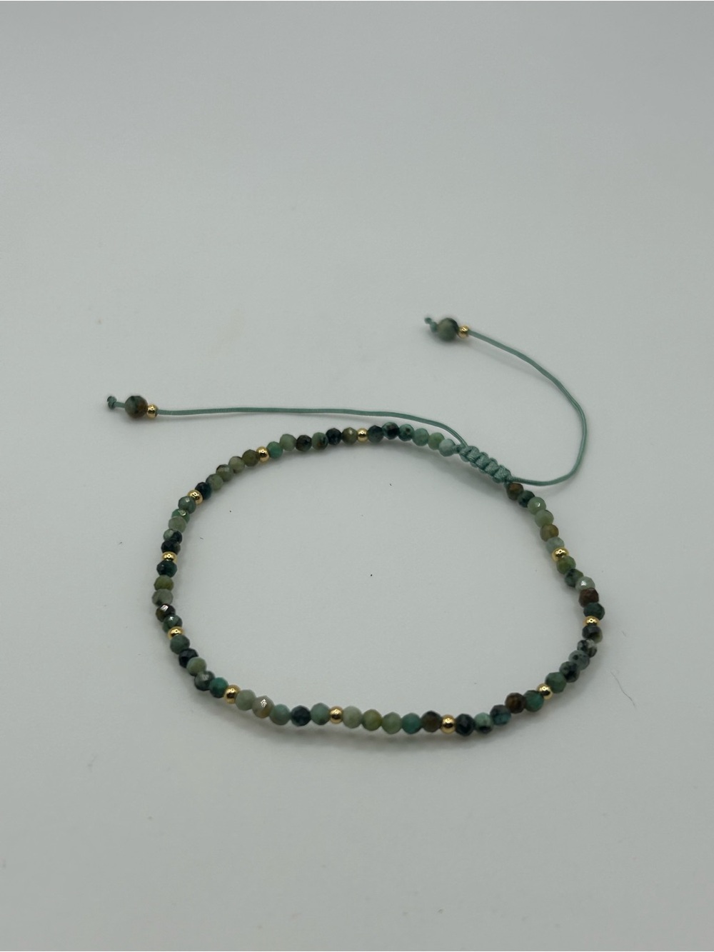 #122087 Handmade turquoise gold tone beads adjustable bracelet